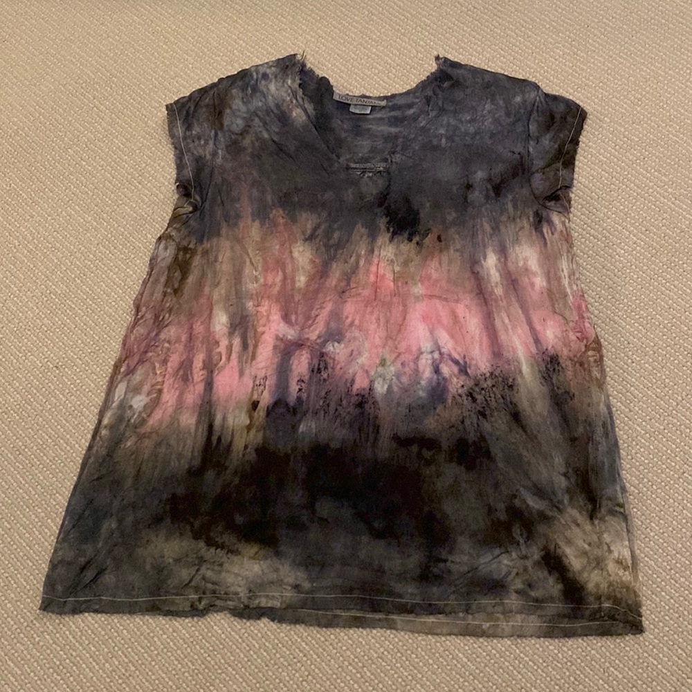 Love Tanjane Pink and Purple Silk Tie Dye Distressed Top - Picture 2 of 9